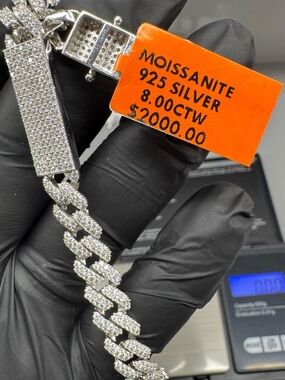 925 Sterling Silver with Rhodium Finish 8mm 7.5 inch 8.00 CTW VVSD Moissanite